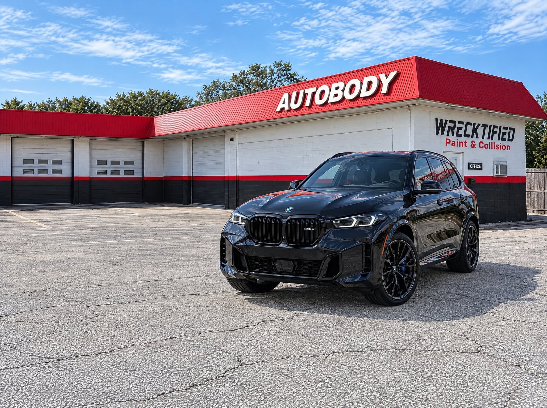 A BMW X5 parked at Wrecktified Paint & Collision in Clearwater, FL