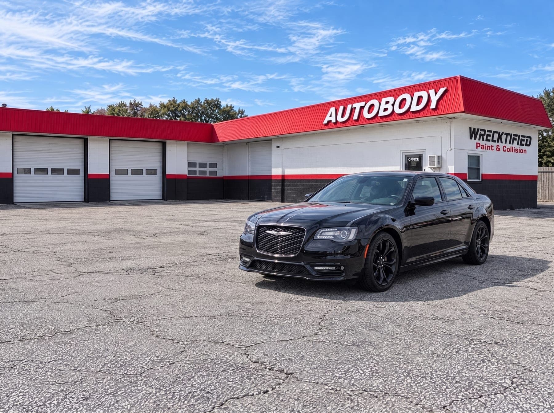 A Chrysler 300 parked at Wrecktified Paint & Collision in Clearwater, FL