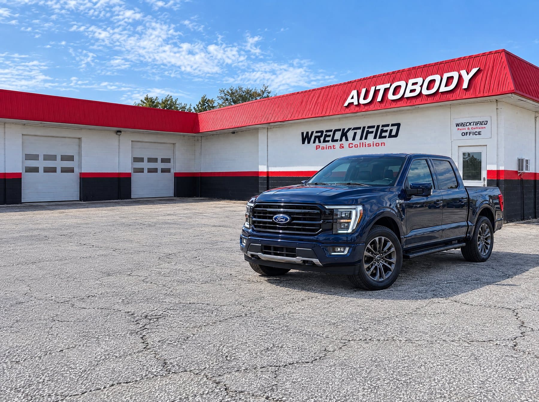 A Ford F-150 parked at Wrecktified Paint & Collision in Clearwater, FL