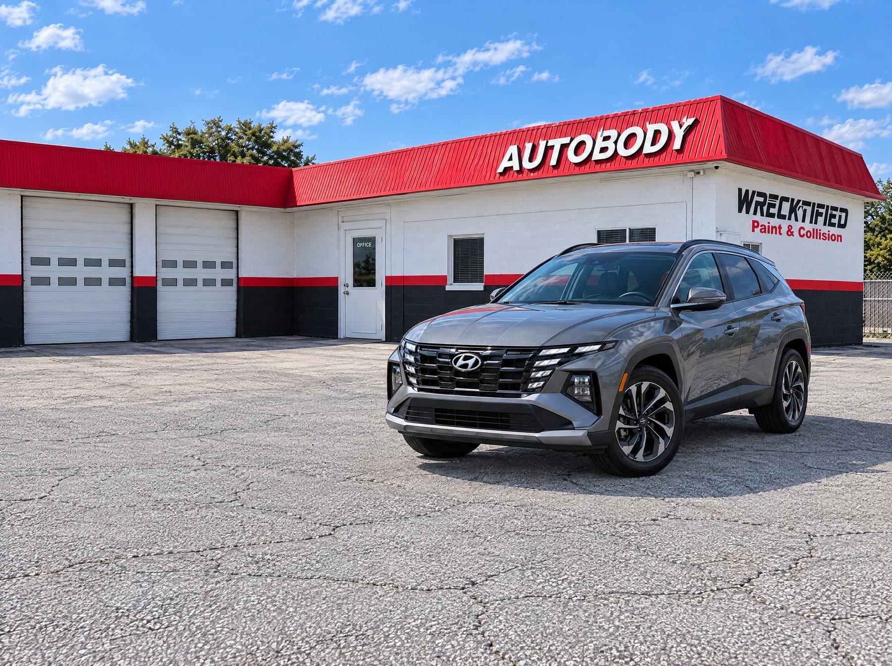 A Hyundai Tucson parked at Wrecktified Paint & Collision in Clearwater, FL