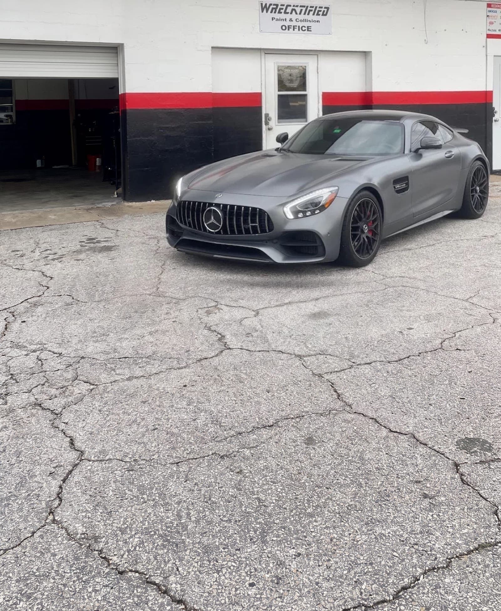 A Mercedes-AMG GT at Wrecktified Paint & Collision in Clearwater, FL