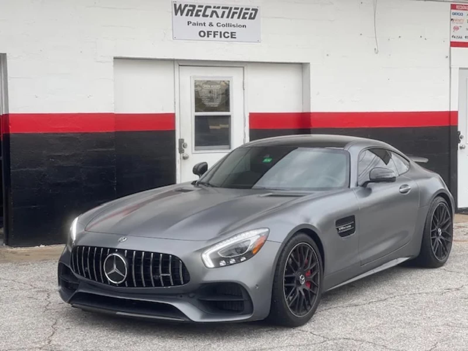 A Mercedes-AMG GT at Wrecktified Paint & Collision in Clearwater, FL