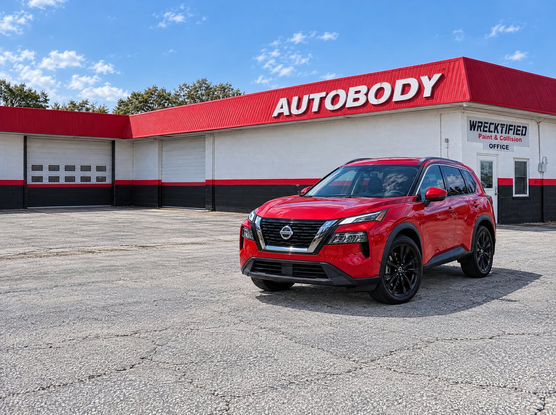 A Nissan Rogue parked at Wrecktified Paint & Collision in Clearwater, FL