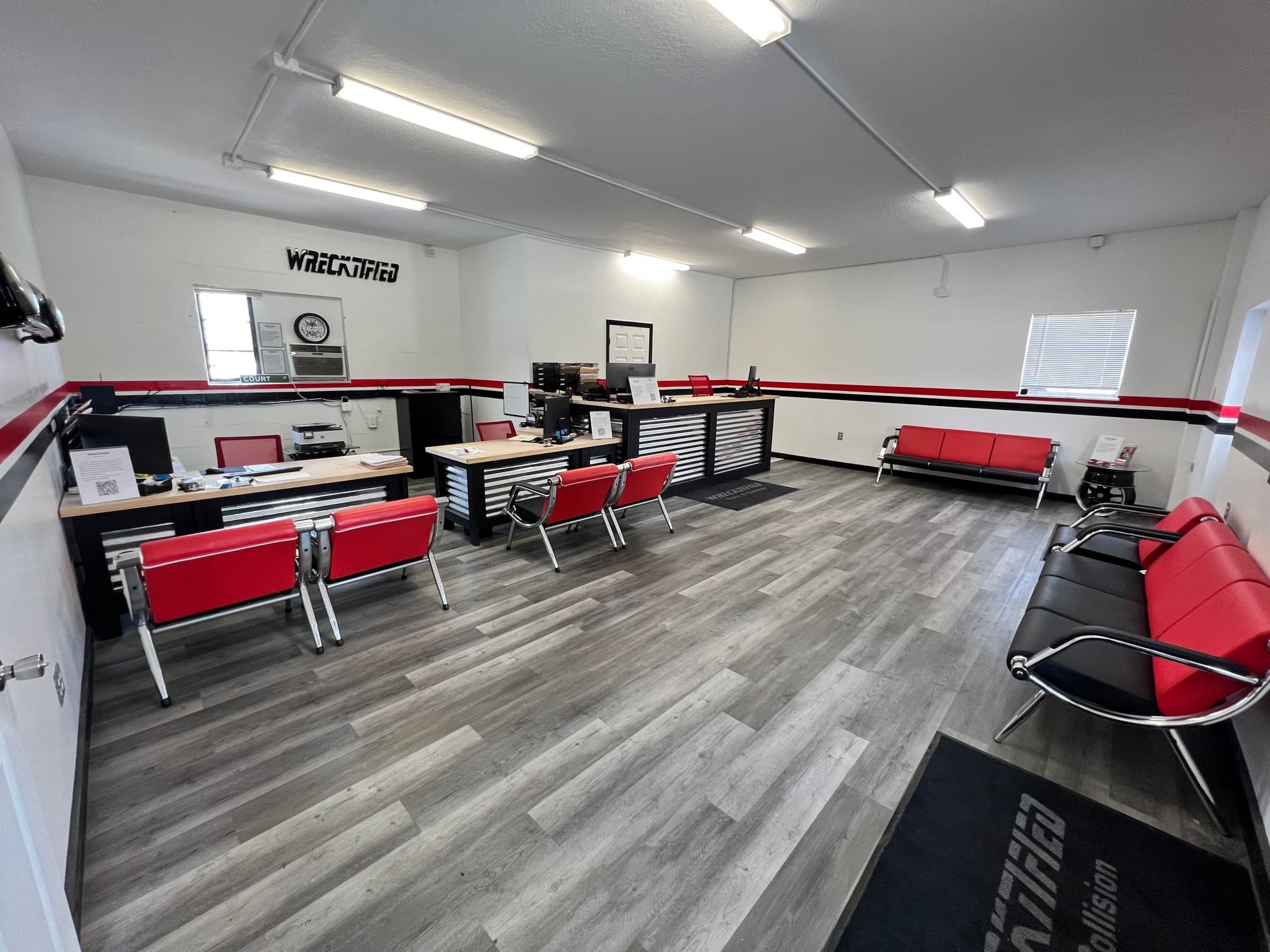 The Wrecktified Paint & Collision front office and customer waiting area in Clearwater, FL